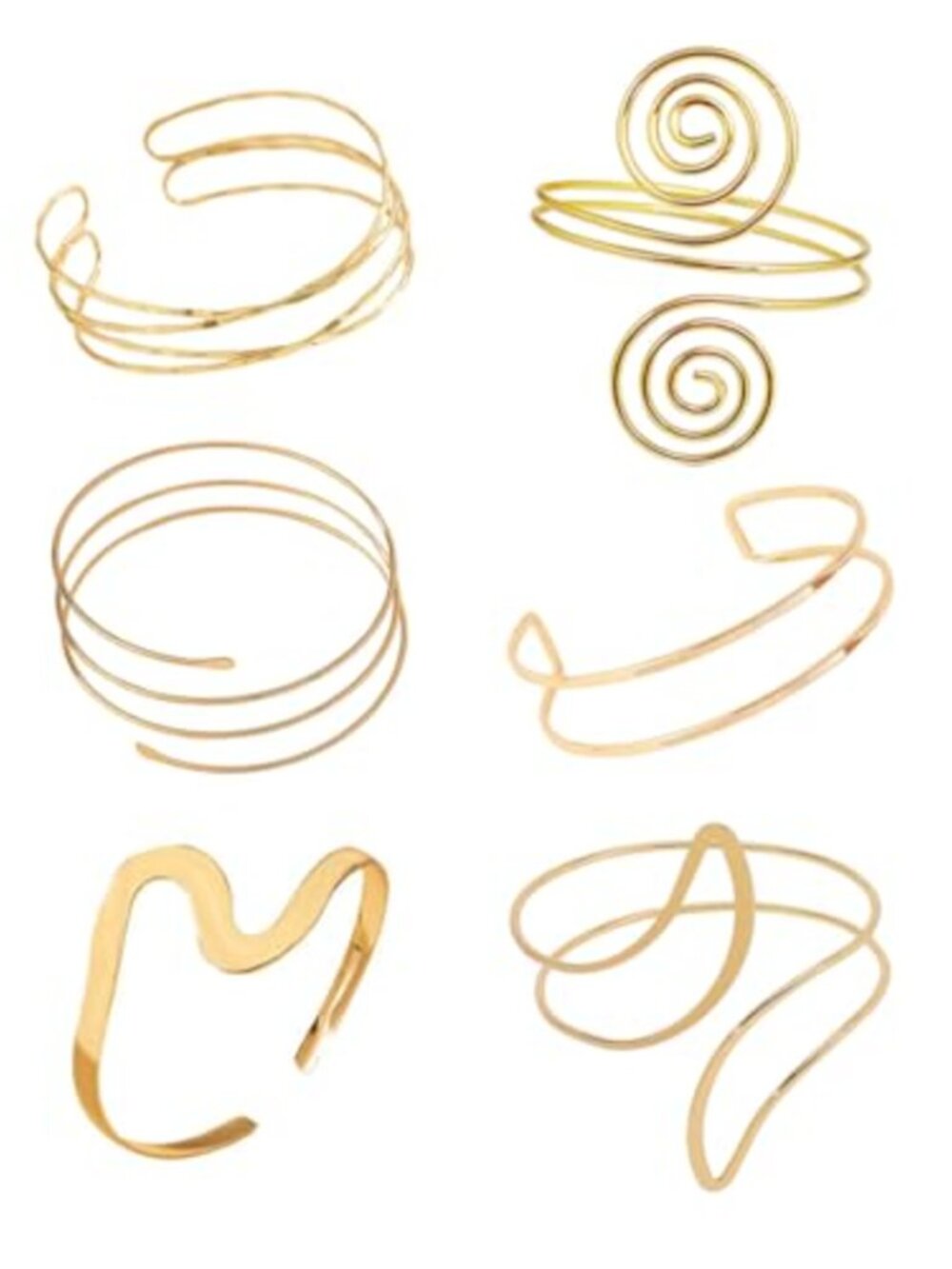 Minimalist Arm Cuff Gold Plated Bangle Bracelet Set 6 Pieces Adjustable